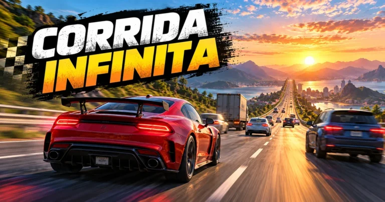 Carro esportivo em rodovia com trânsito e percurso de corrida infinita