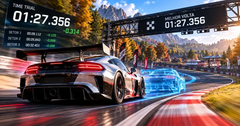 Carros em pista de corrida contra o relógio na modalidade Time Trial